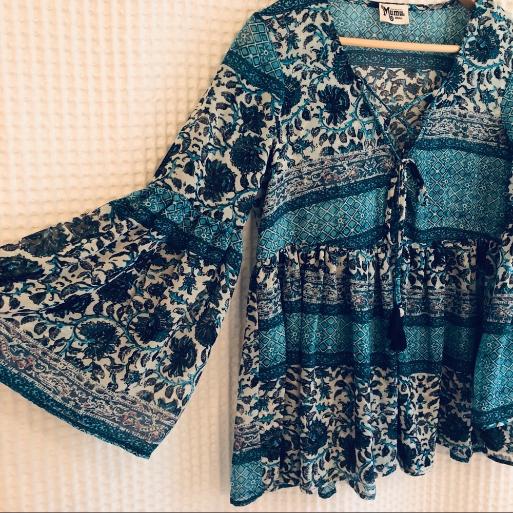 Show Me Your Mumu Blue Waimea Valley Poet Tie Top - Picture 6 of 10